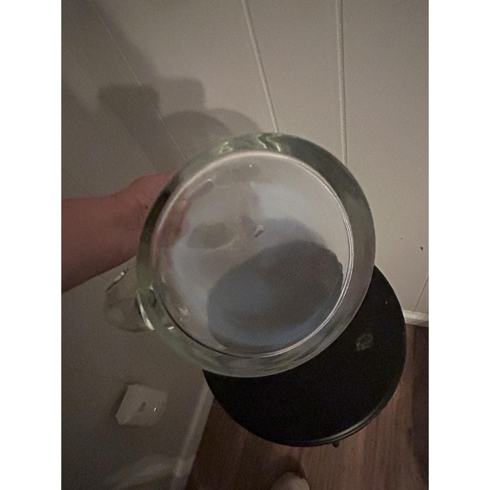 Vtg Clear Hand Blown Glass Beverage Pitcher Etched Crest C Ice Lip Handle 10" - Picture 5 of 9